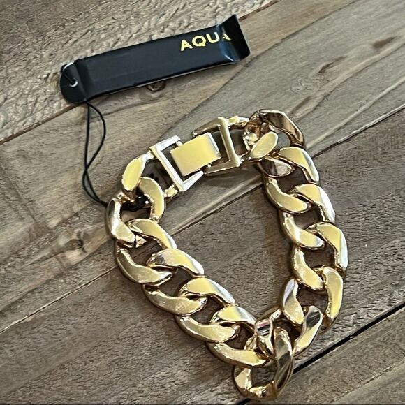 Aqua Chunky Link Chain Gold-Tone Wide Bracelet - Picture 2 of 5